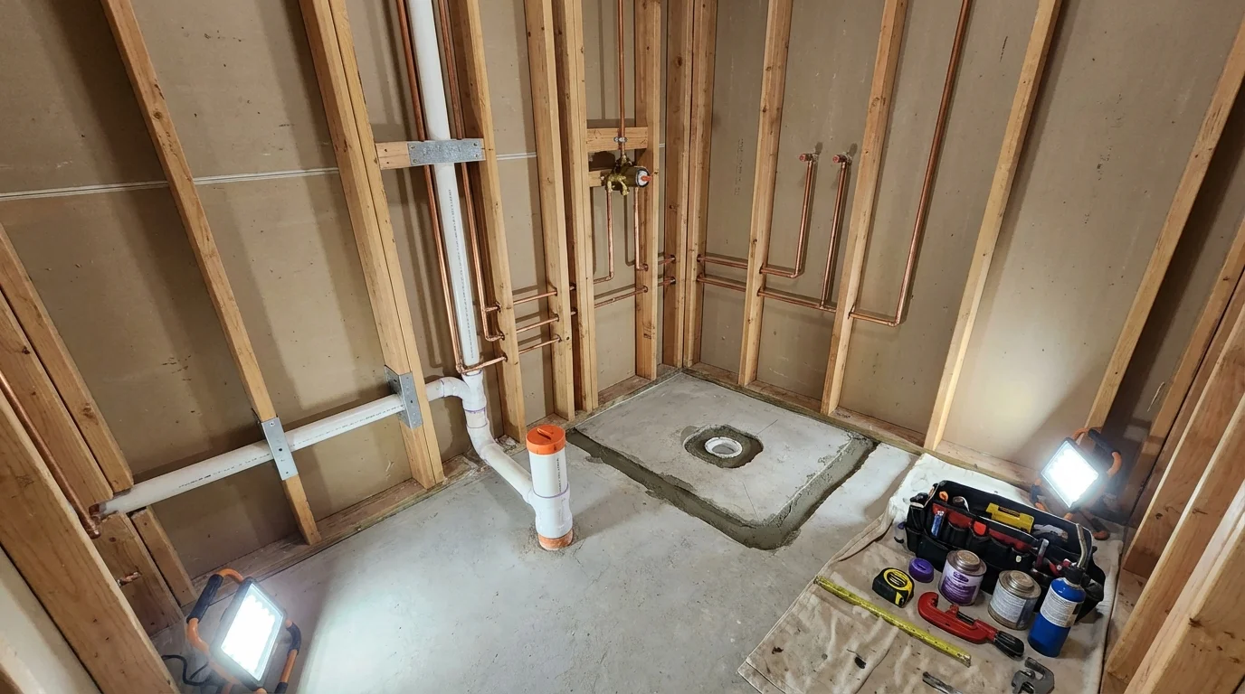 Bathroom rough-in plumbing during remodel by Johns Plumbing LLC in Umatilla