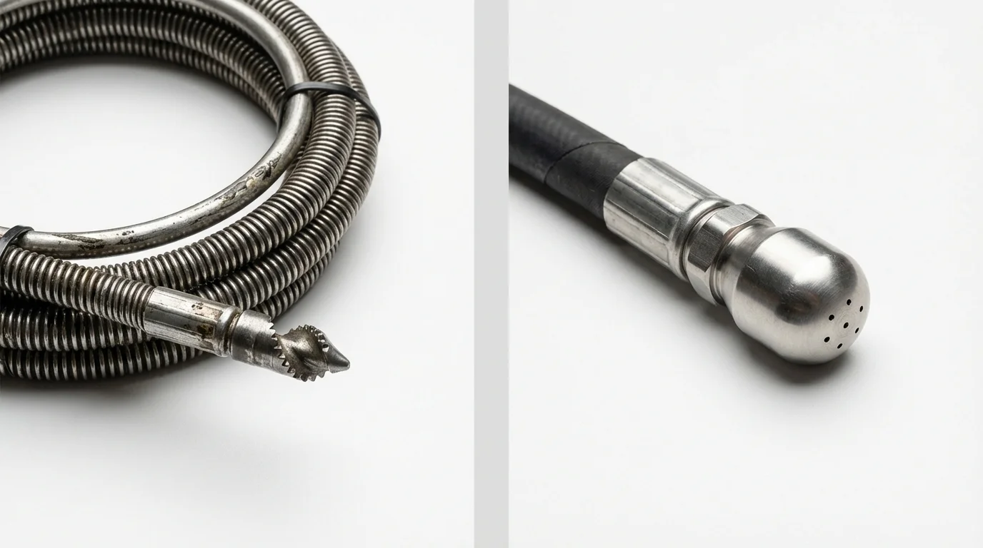 Drain snake cable and hydro jetting nozzle used for drain cleaning in Umatilla, FL