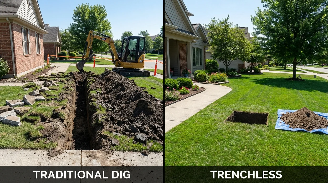 Trenchless sewer repair with minimal yard damage versus traditional excavation in Umatilla, FL